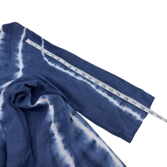 Chicos Blue & White Tie-Dye Linen Open Front Duster Jacket Size 2 (US 12/14) - Picture 7 of 14
